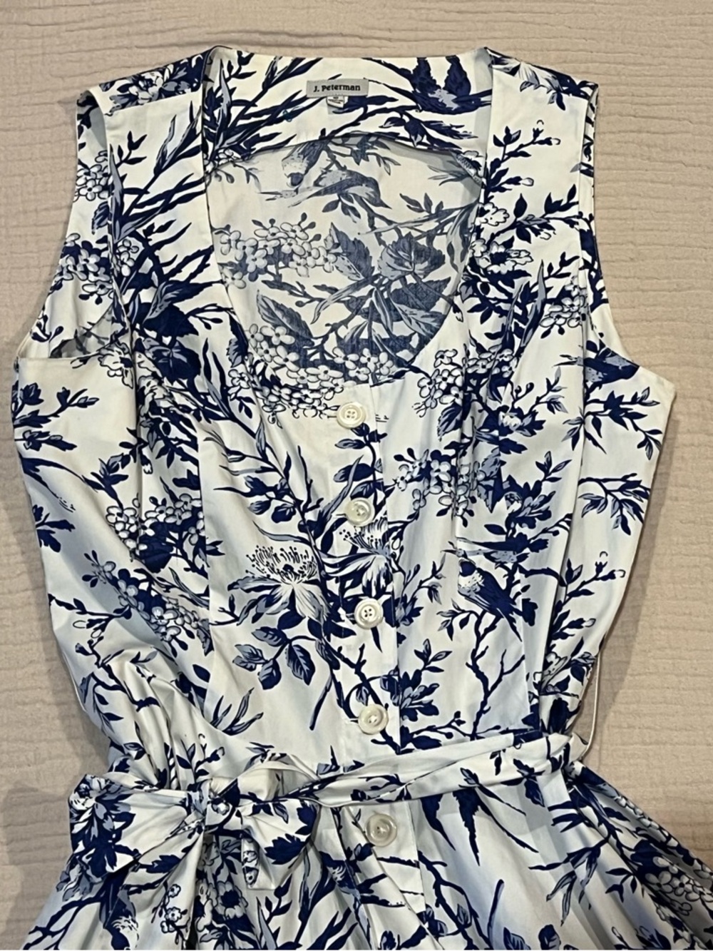 The J. Peterman Company Toile de Jouy Kentucky Derby Dress Blue & White Sz 10 - Picture 4 of 12